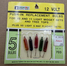 VTG NIP 12 Volt Beacon 5 Push-in Replacement Bulbs for Christmas Midget Set #703 picture