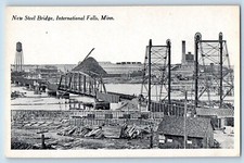 International Falls Minnesota Postcard New Steel Bridge Aerial View 1910 Vintage picture