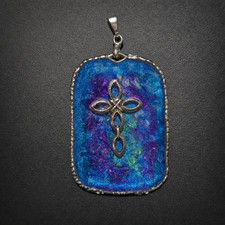 Artisan Resin Necklace – Iridescent Blue‑Purple Pendant with Cross Motif picture