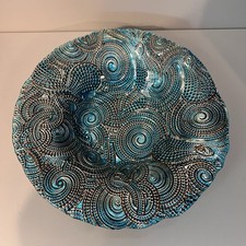 2x Akcam Silverina Handmade Art Blue, Gold Glass Bowl 12” Genuine Silver Turkey picture