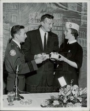 1958 Press Photo Patrick R. McDonough presented with gifts - lra14251 picture