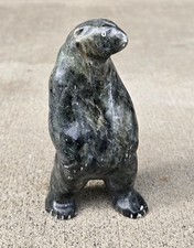 Native Inuit Eskimo Alaska Hand Carved Soapstone 5” Upright Bear picture