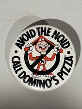 Avoid The Noid Call Domino's Pizza Graphic Mascot Vintage-Metal Pinback Button picture