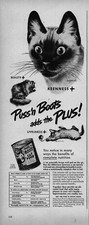 1949 Puss N Boots Cat Food Print Ad Canned Kitten Liveliness Ball Of Yarn picture