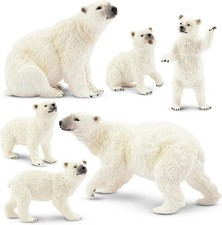Toymany 6PCS Polar Bear Figurines Toy with Polar Bear Cub, 2-4