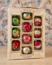 Vintage Noelle Glass Christmas Ornaments Box Set of 10 Balls 2.25