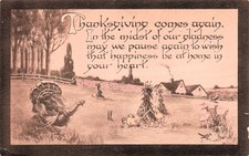 Antique Thanksgiving Card Turkey Farm Scene Rural Country Side Vtg Postcard 10A picture