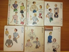 Lot 6 Vintage 1940s Blouse Patterns Size 14 16 McCall Simplicity Butterick picture