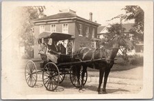 c1910s Real Photo RPPC Postcard Two Young Men in Horse Buggy / Street View picture