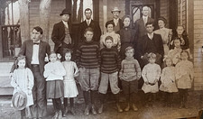 Antique Sepia Toned Cabinet Photo Children Adults Family Victorian House Porch picture