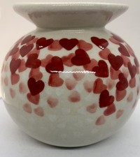 Polish Pottery Round Vase Happy Hearts Red Hearts Scattered All Around picture