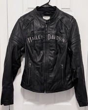 Harley-Davidson Riding Gear Black Leather Full Zip Jacket Women’s Size M picture