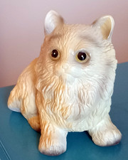Vintage Lefton Cat Figurine w/ Label Orange Gray Long Hair Cat picture