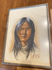 Vtg Moses Uksuq Wassilie Alaskan Native Eskimo Girl Signed 1969 Pastel On Paper picture