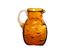 Beautiful Vintage Lido Milano Style Rippled Crinkle Amber Art Glass Ewer Pitcher picture