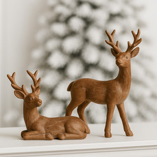 Christmas Reindeer Deer Figurine Rustic Brown Nordic Holiday Winter Decor 5 Inch picture