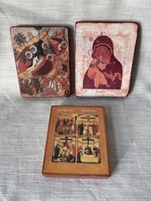 Set of Three Russian Orthodox Icon Plaques Wood Icons Passion of Christ Saviour picture