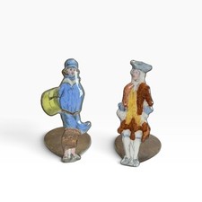 Antique French Enamel Place Card Holders, Pair, Figural, Made in France picture