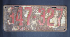 Original 1921 Missouri License Plate, 347-327 picture