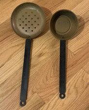 Vintage Long Handled Copper Wrought Iron Ladle Cup & Strainer Wall Handing Decor picture