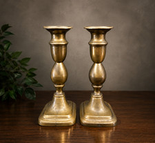 Vintage Pair Solid Brass Adjustable Candlesticks Square Base 7