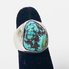 Vintage JH Native American Turquoise Sterling Silver Ring Size 6.5 picture