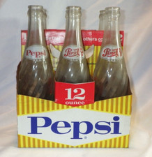 Vintage 1960's PEPSI 12 Ozs 6 Pack Bottle Cardboard Carrier Caddy Case & Bottles picture