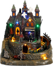 Halloween Village Animated Lighted Haunted House with Moving Train, Sound | Ligh picture