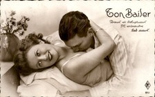 Risque couple embrace P.F. Paris c1930s-40s Real Photo Vintage Postcard picture