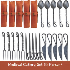 Hand Forged Medieval Cutlery Set Viking Iron Spoon Fork Knife Feasting Utensils picture