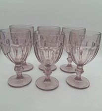 Libbey Duratuff Pink Amethyst Paneled Water Goblets Set of 6 Vintage Stemware picture