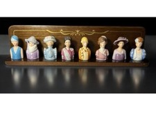 Vintage, Avon-1983, Elegant 8-pc Set Figural  Lady Thimbles on Wooden Stand picture