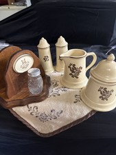 Vtg Pfaltzgraff Village Wooden Napkin S&P Holder Cream Sugar Salt Pepper Towel picture