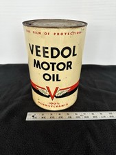 Vintage 1940s Veedol Motor Oil 5 Quart Can Winged V 100% Pennsylvania Gas Oil picture