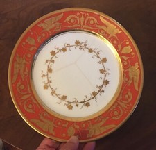 Antique 19th c. French Empire Dagoty Paris Porcelain Plate Gold Griffins 1810 #2 picture