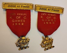 Vintage 1940's Annual Knights Of Columbus K Of C Games Medal Pinbacks Lot Of 2 picture