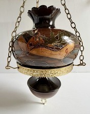 RARE Rick Wisecarver Wihoa’s Pottery Hanging Swag Lamp Indian In Canoe, Signed picture