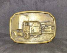 Semi Trucker Box Truck Delivery Driver - Solid Brass BTS Vintage Belt Buckle picture