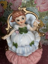 Vtg Norleans Girl Green Bows Sitting On Victorian Chair Gold Trim Figurine Japan picture