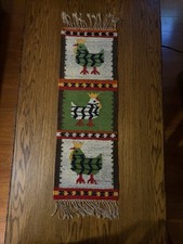 Vintage Mid Century 1969 Cepelia Kilim Handwoven Folk Art Runner Chickens Poland picture