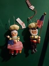 Hershey's 2002 Wood Patriotic Elves American Flag Christmas Ornaments Set Of 2 picture