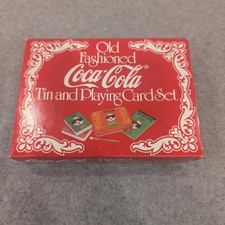 Old Fashioned Coca-Cola Tin and Playing Card Set 2 Decks Score Pad Pencil Red picture