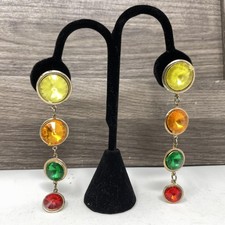 Vintage Earrings Colorful Drop Rainbow Beaded Statement Dangle Pierced Jewel 90s picture