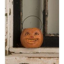 Bethany Lowe Halloween Vintage Grinning Mini Pumpkin Bucket, TJ1338 NWT picture