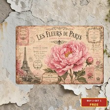 Paris Floral Rose Flower Tin Sign Elegant French Romance Bedroom Wall Decor picture