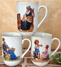 NORMAN ROCKWELL 1982 MUSEUM COLLECTION MUGS- BEDTIME, MEMORIES & FLUTE MASTER picture