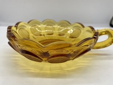 Vintage Elegant Fostoria Glass AMBER COIN Glass Handled Nappy Candy Dish Bowl picture