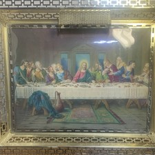 Mid Century Vintage Metal Lighted Frame Last Supper Wall Hanging Vintage Oddity picture