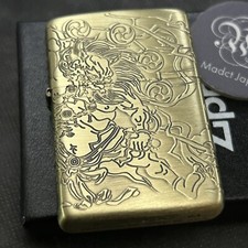 Zippo Oil Lighter Fujin Raijin Antique Brass Gold Regular Case Japan picture