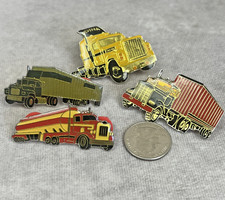 Lot 4 Vintage Semi Truck Lapel Trucker Hat Pin 18 Wheeler Tractor Trailer picture